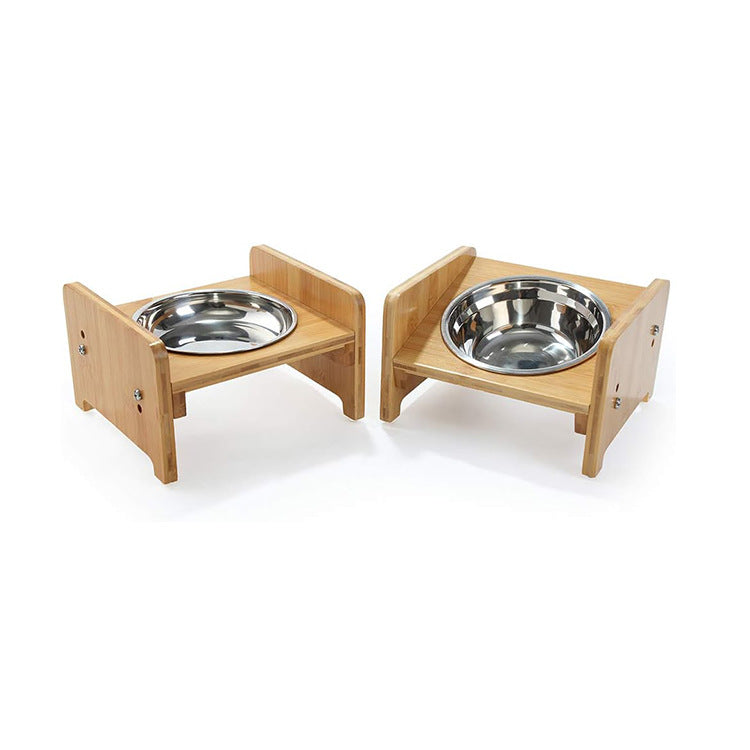 Adjustable Wooden Pet Feeding Stand for Cats and Dogs